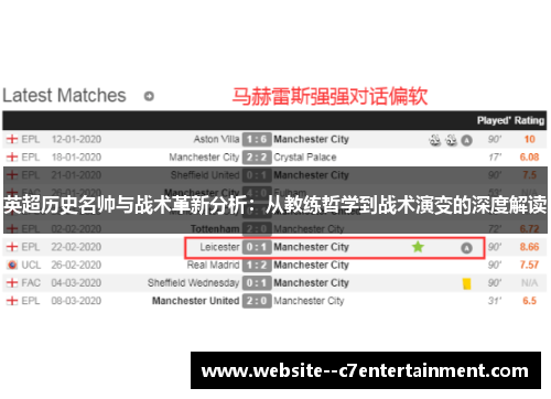 英超历史名帅与战术革新分析：从教练哲学到战术演变的深度解读